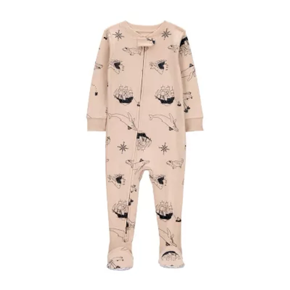 Carter's Toddler Boys Footed Rib Crew Neck Long Sleeve One Piece Pajama