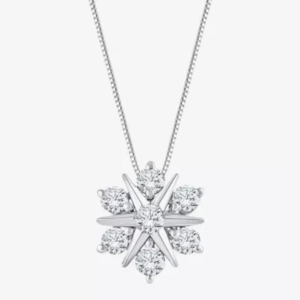 (G/Si2) Womens 1/2 CT. T.W. Lab Grown White Diamond 10K Gold Sunburst 18 Inch Pendant Necklace