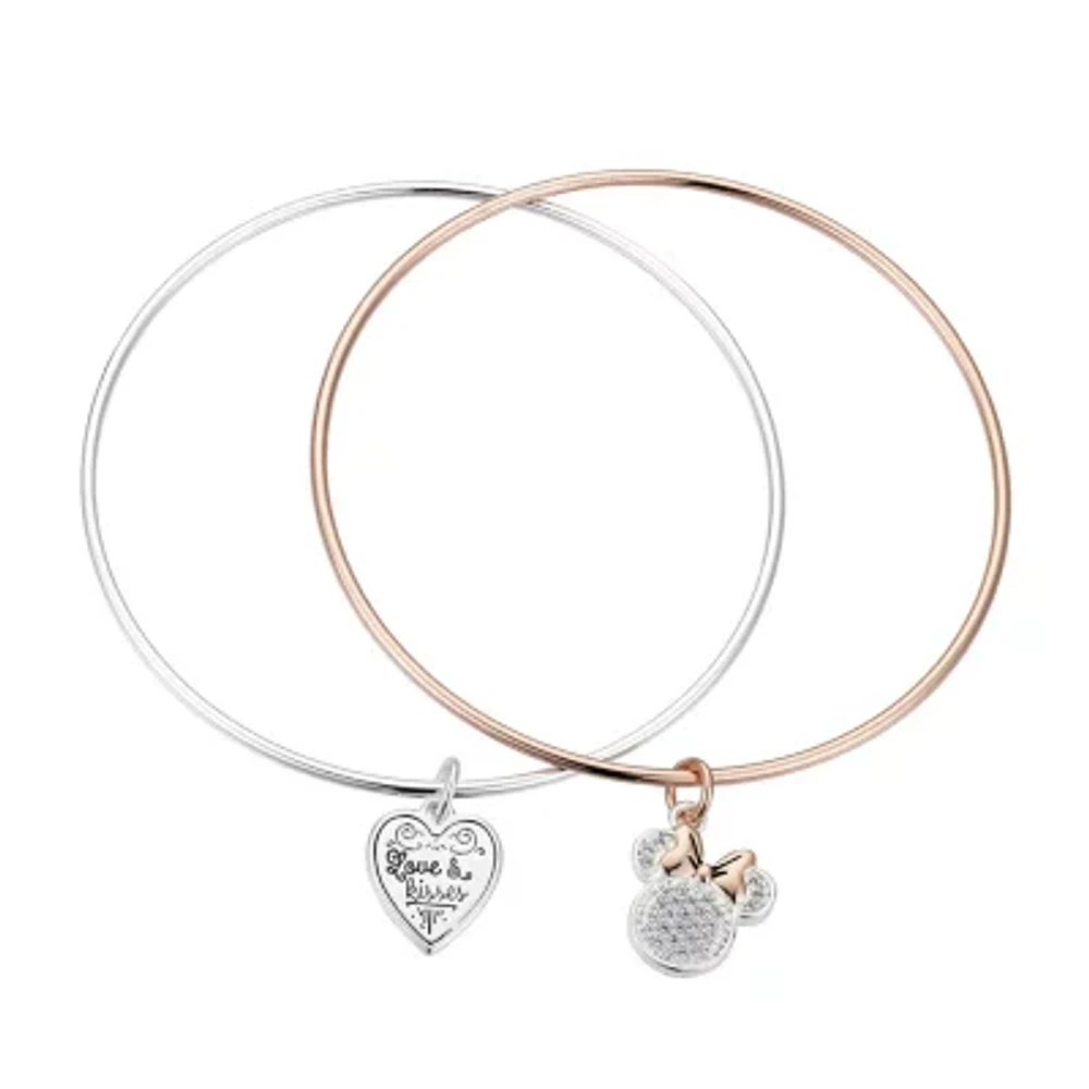 Disney Classics Womens Cubic Zirconia Stainless Steel Heart Minnie Mouse Bangle Bracelet