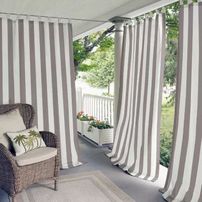 Elrene Home Fashions Highland Stripe Uv 50+ Tab Top Light-Filtering Single Outdoor Curtain Panel