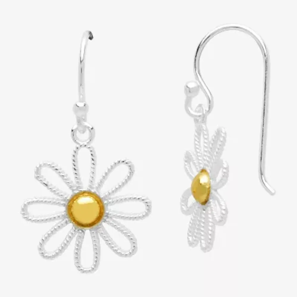 Silver Treasures Womens 14K Gold Over Silver Sterling Silver Flower Hypoallergenic Drop Earrings