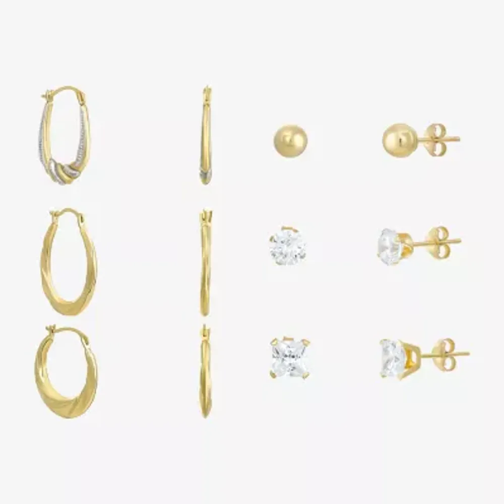 Women's Cubic Zirconia 14K Gold 6 Pair Earring Set