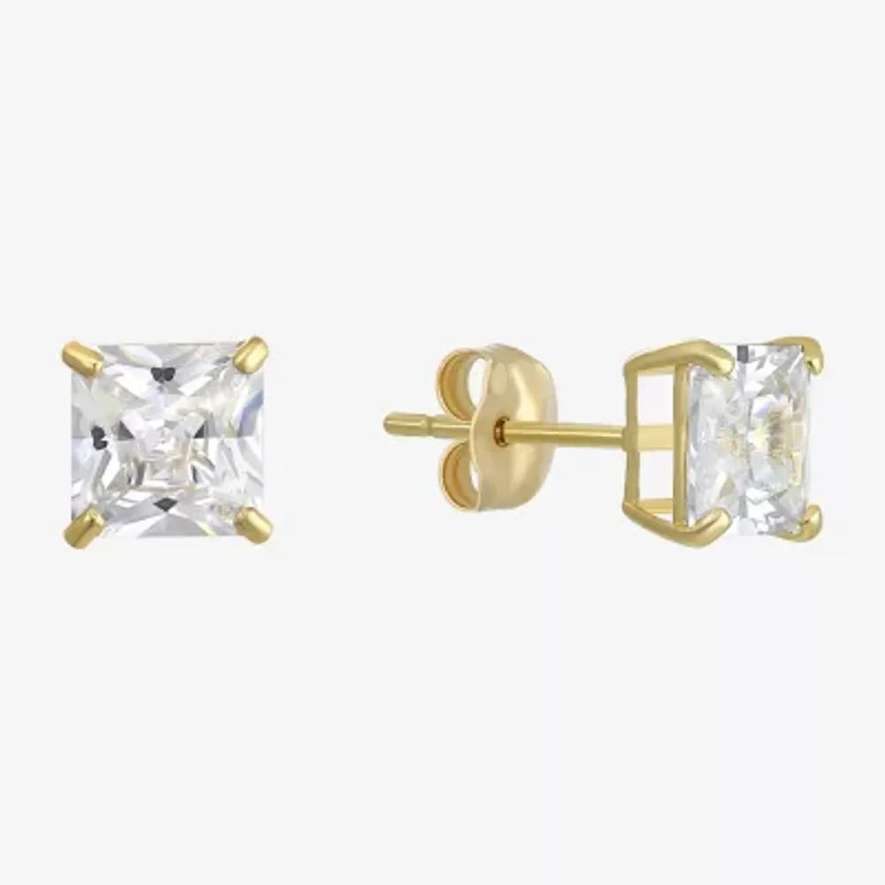 Princess-Cut Cubic Zirconia 10K Gold Stud Earrings