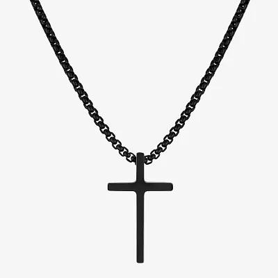J.P. Army Black Mens Stainless Steel Cross 24 Inch Pendant Necklace