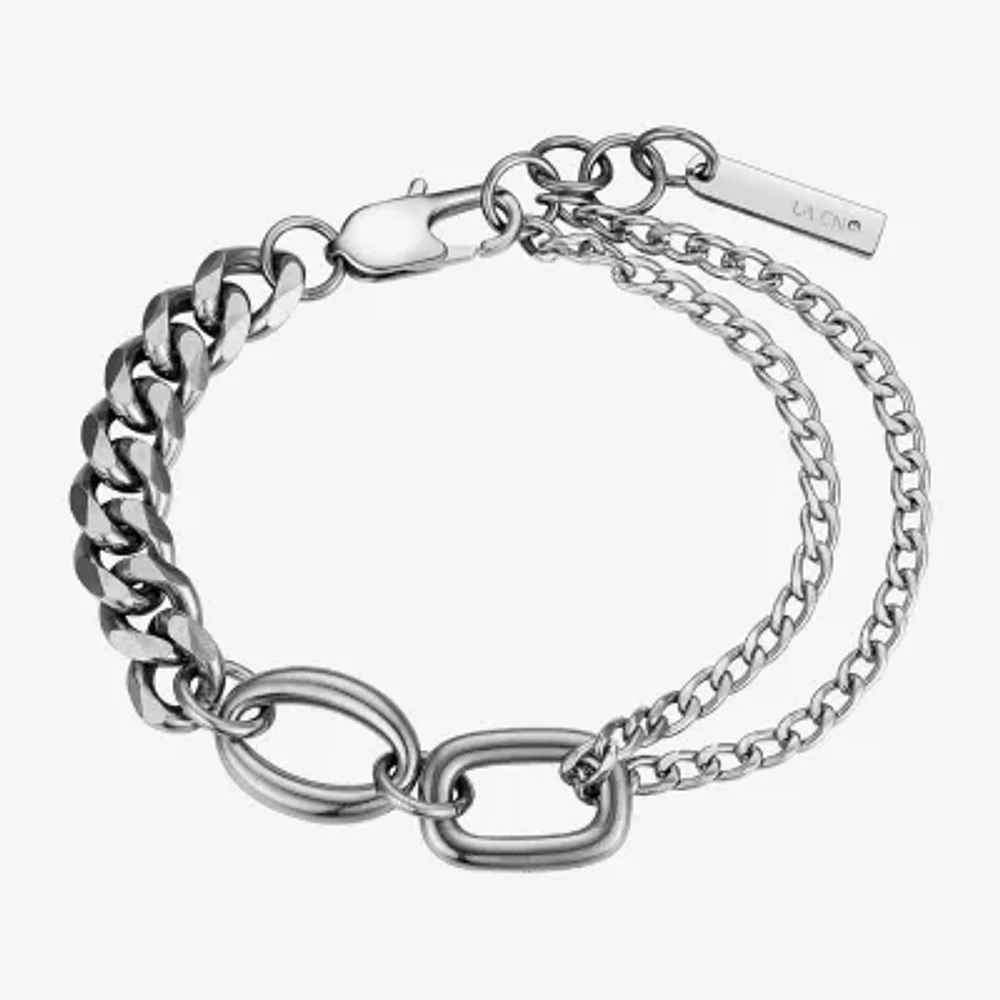 J.P. Army Mens Stainless Steel 8 1/2 Inch Semisolid Link Chain Bracelet