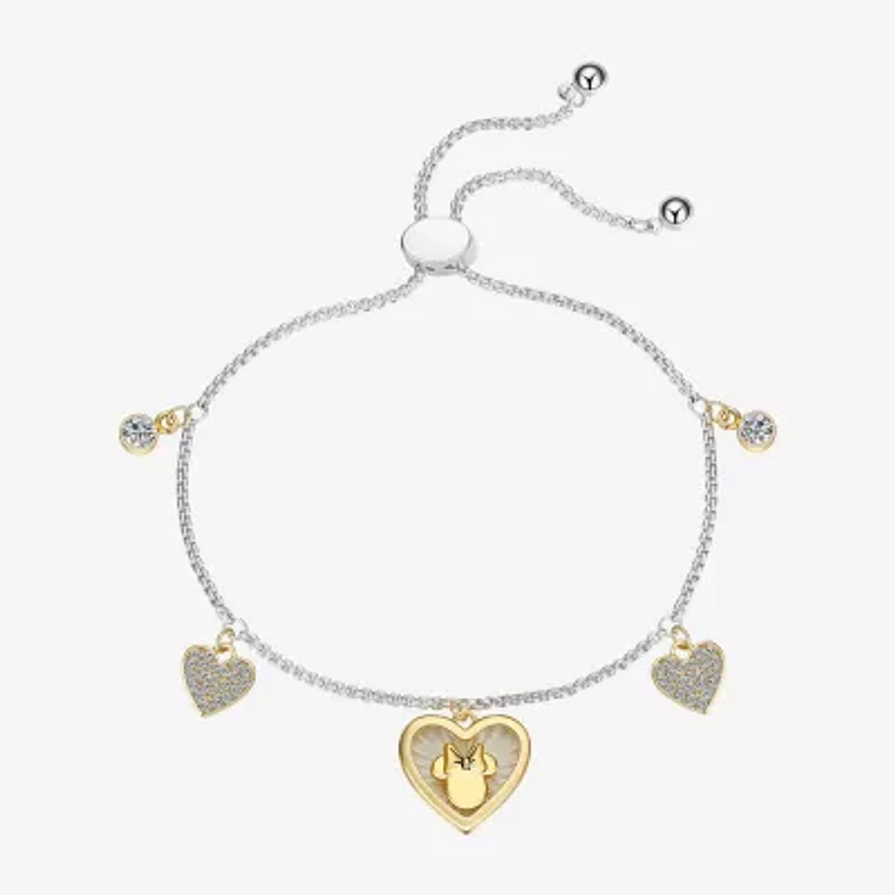 Disney Classics Love Womens Cubic Zirconia 14K Gold Over Brass Heart Minnie Mouse Bolo Bracelet