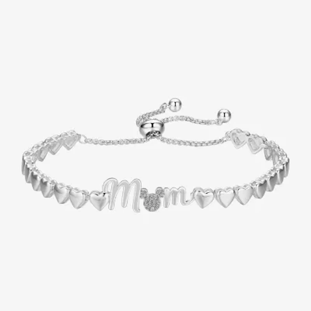 Disney Classics Mom Womens Cubic Zirconia Heart Mickey Mouse Bolo Bracelet