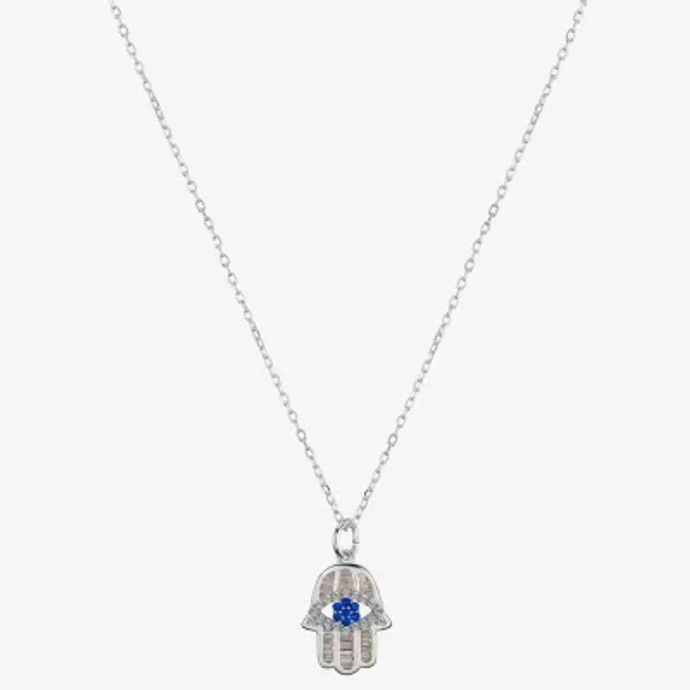 Footnotes Protection Womens Cubic Zirconia Sterling Silver Hamsa 16 Inch Pendant Necklace