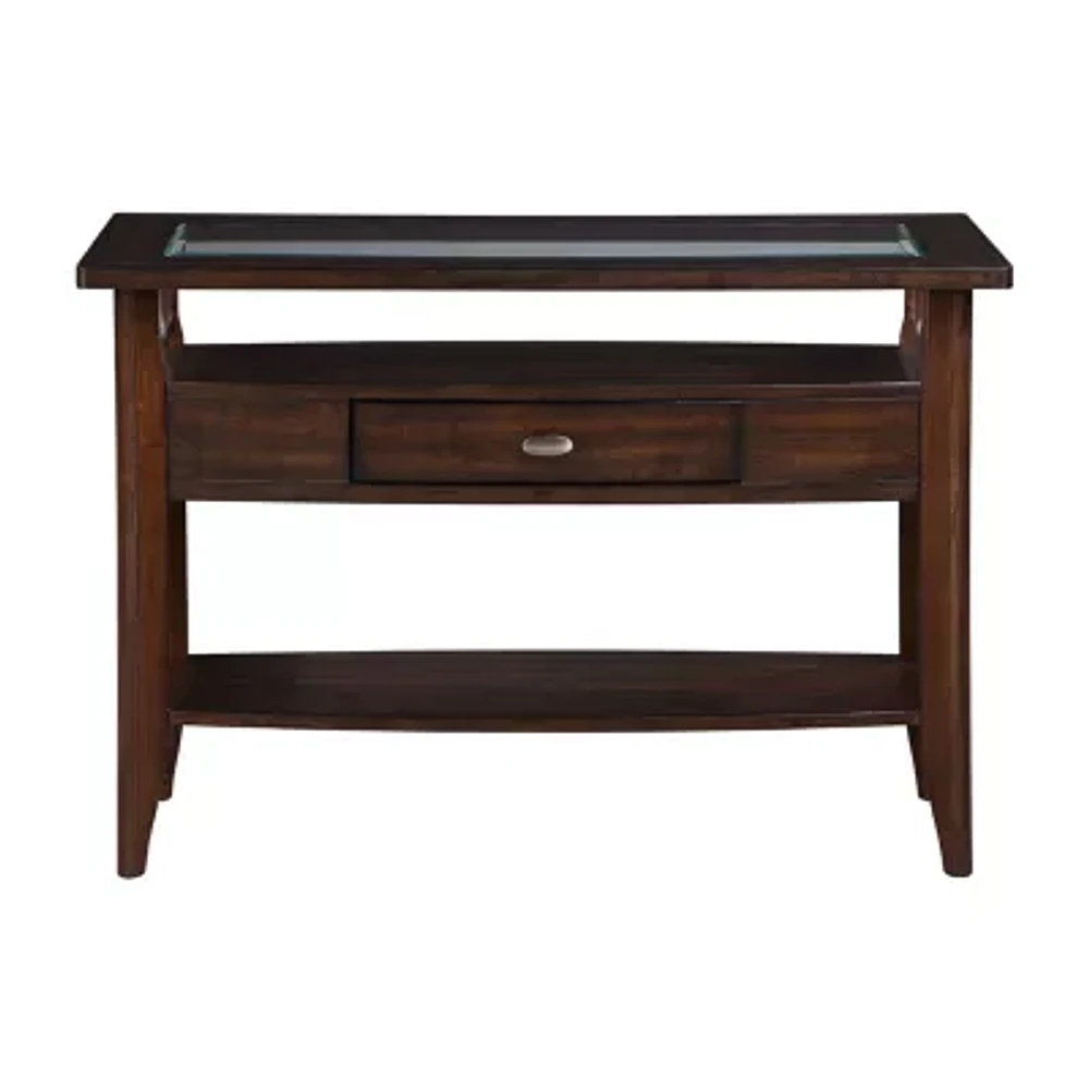Blaire Glass Top Storage 1-Drawer Console Table