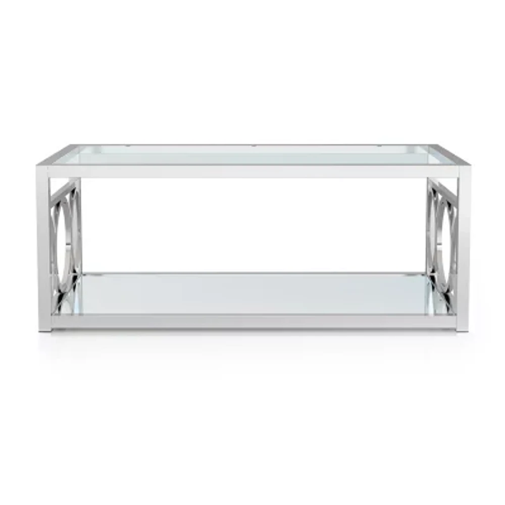 Jasper Glass Top Mirrored Storage Glass Coffee Table