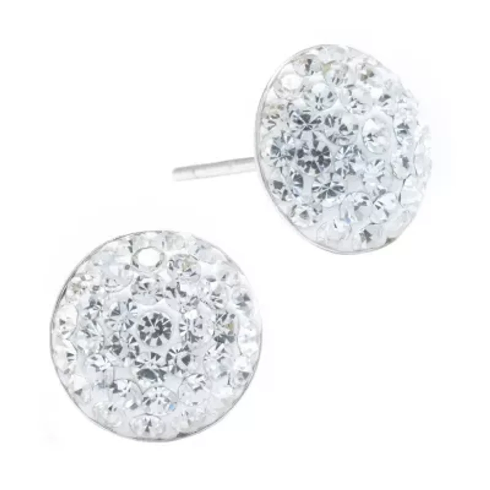 Silver Treasures Crystal Sterling 9mm Round Stud Earrings
