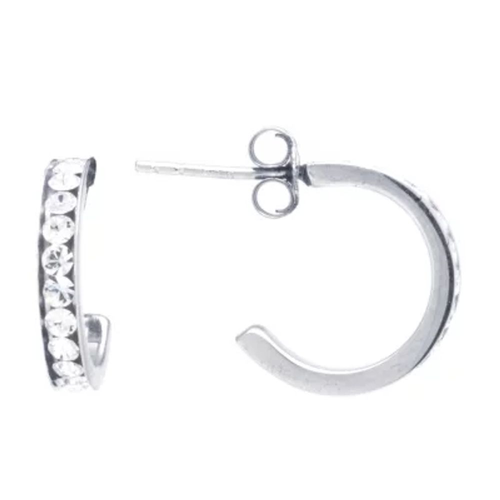 Silver Treasures Womens Crystal Sterling 15mm Hoop Earrings