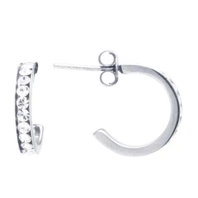 Silver Treasures Womens Crystal Sterling 15mm Hoop Earrings
