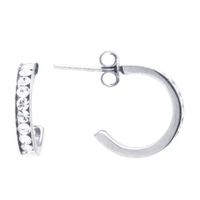 Silver Treasures Womens Crystal Sterling 15mm Hoop Earrings