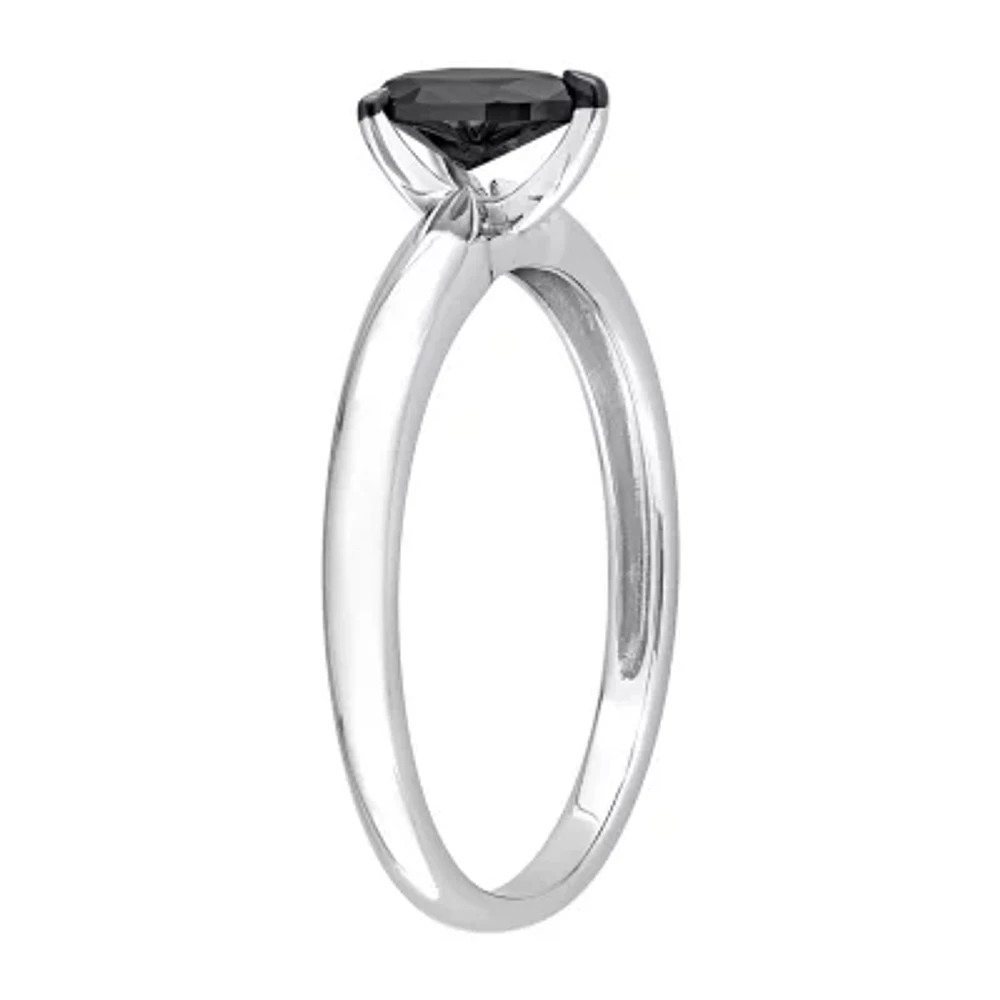 Midnight Black Womens 1/2 CT. Natural Diamond 14K White Gold Pear Solitaire Engagement Ring
