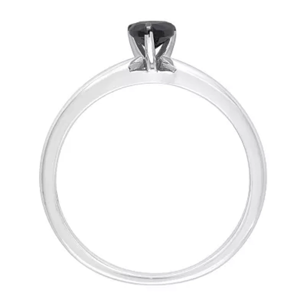 Midnight Black Womens 1/2 CT. Natural Diamond 14K White Gold Pear Solitaire Engagement Ring
