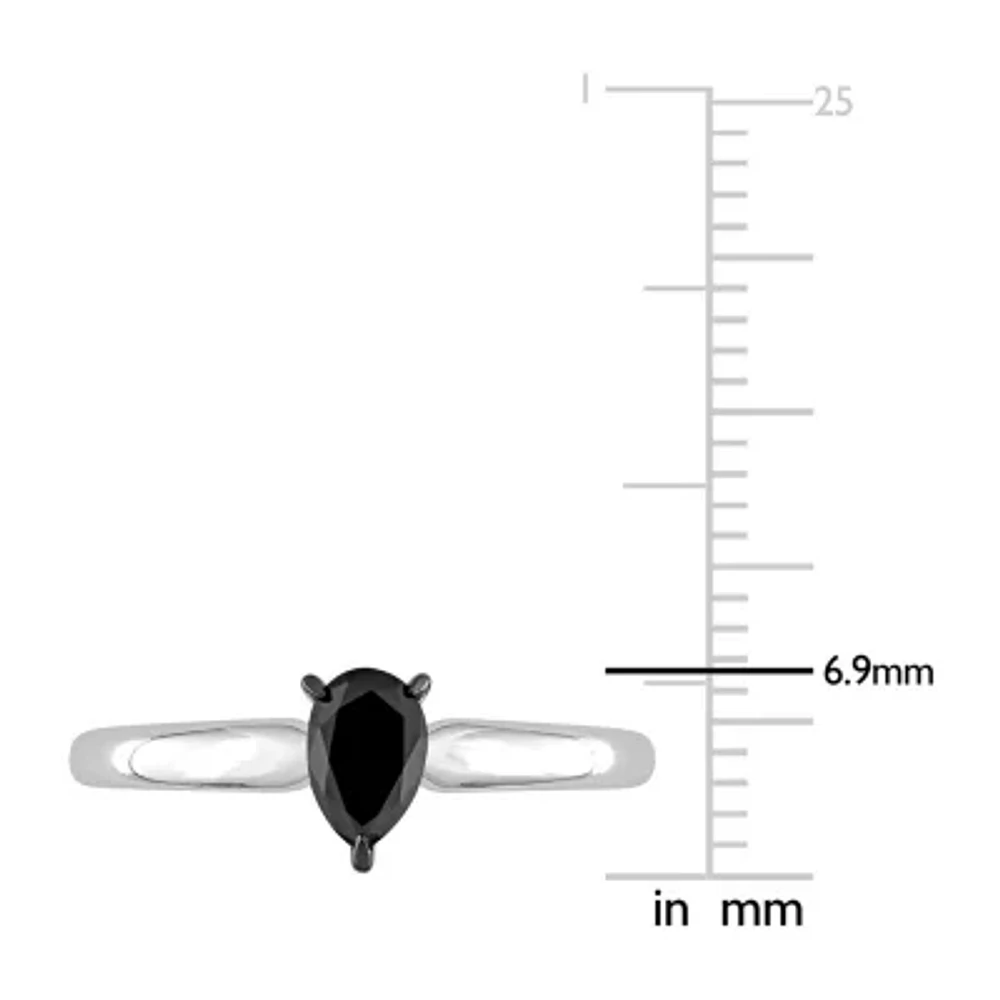 Midnight Black Womens 1/2 CT. Natural Diamond 14K White Gold Pear Solitaire Engagement Ring