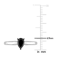 Midnight Black Womens 1/2 CT. Natural Diamond 14K White Gold Pear Solitaire Engagement Ring