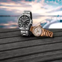 Bulova Marine Star Womens Diamond Accent Rose Goldtone Stainless Steel Bracelet Watch 98r295