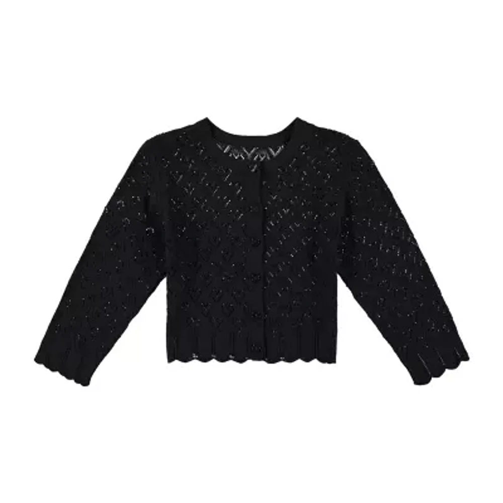 Byer California Little & Big Kid Girls Round Neck 3/4 Sleeve Button Cardigan