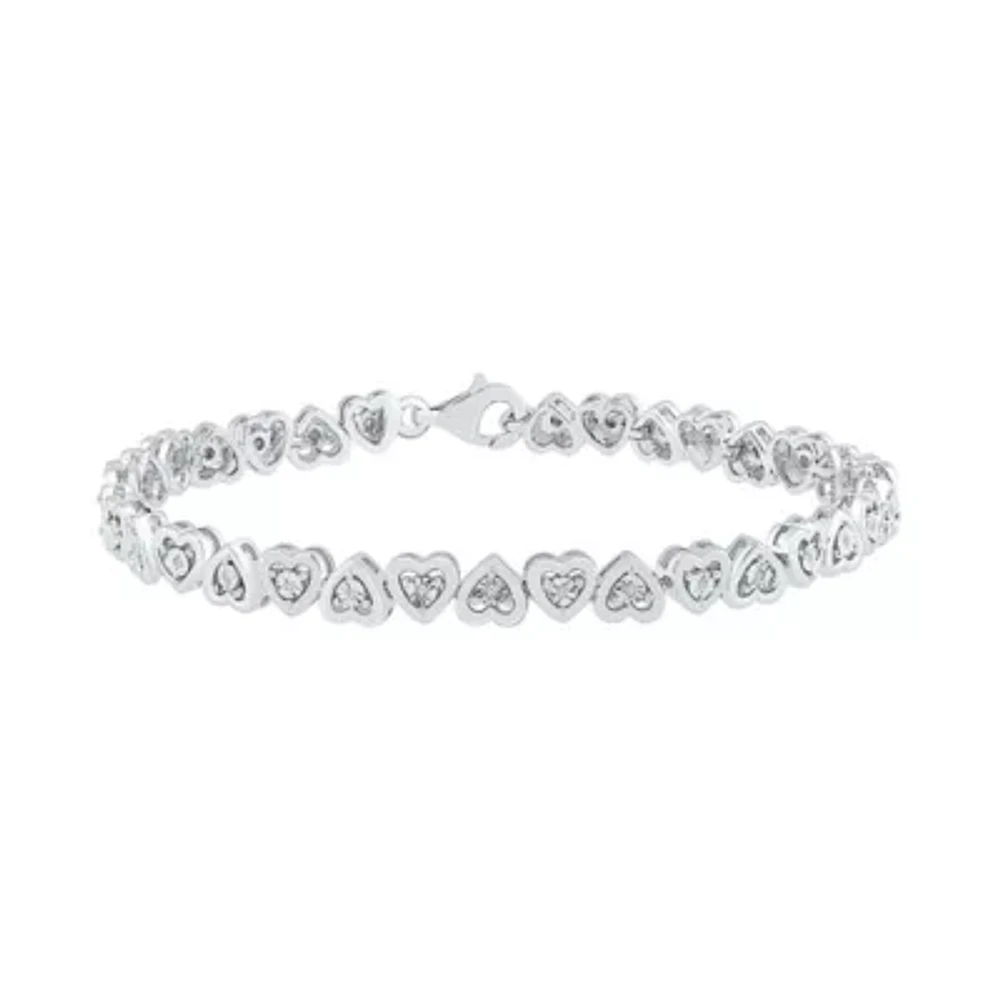 Womens 1/10 CT. T.W. Natural White Diamond Sterling Silver Heart 7.5 Inch Tennis Bracelet