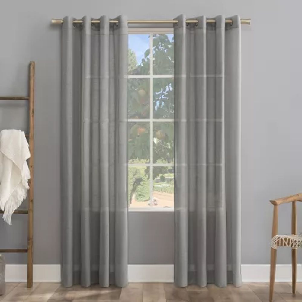 Archaeo Akari Slub Textured Linen Blend Grommet Top Sheer Single Curtain Panel