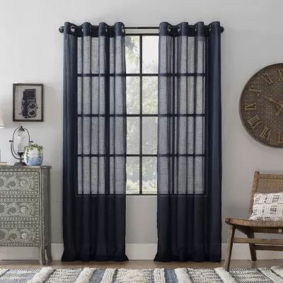 Archaeo Akari Slub Textured Linen Blend Grommet Top Sheer Single Curtain Panel