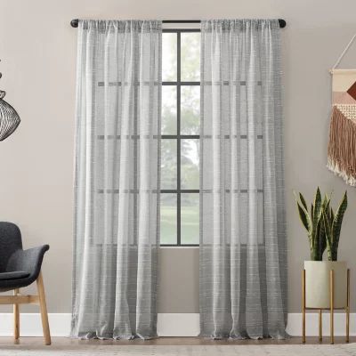 Clean Window Textured Slub Stripe Rod Pocket Sheer Single Curtain Panel