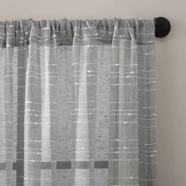Clean Window Textured Slub Stripe Rod Pocket Sheer Single Curtain Panel