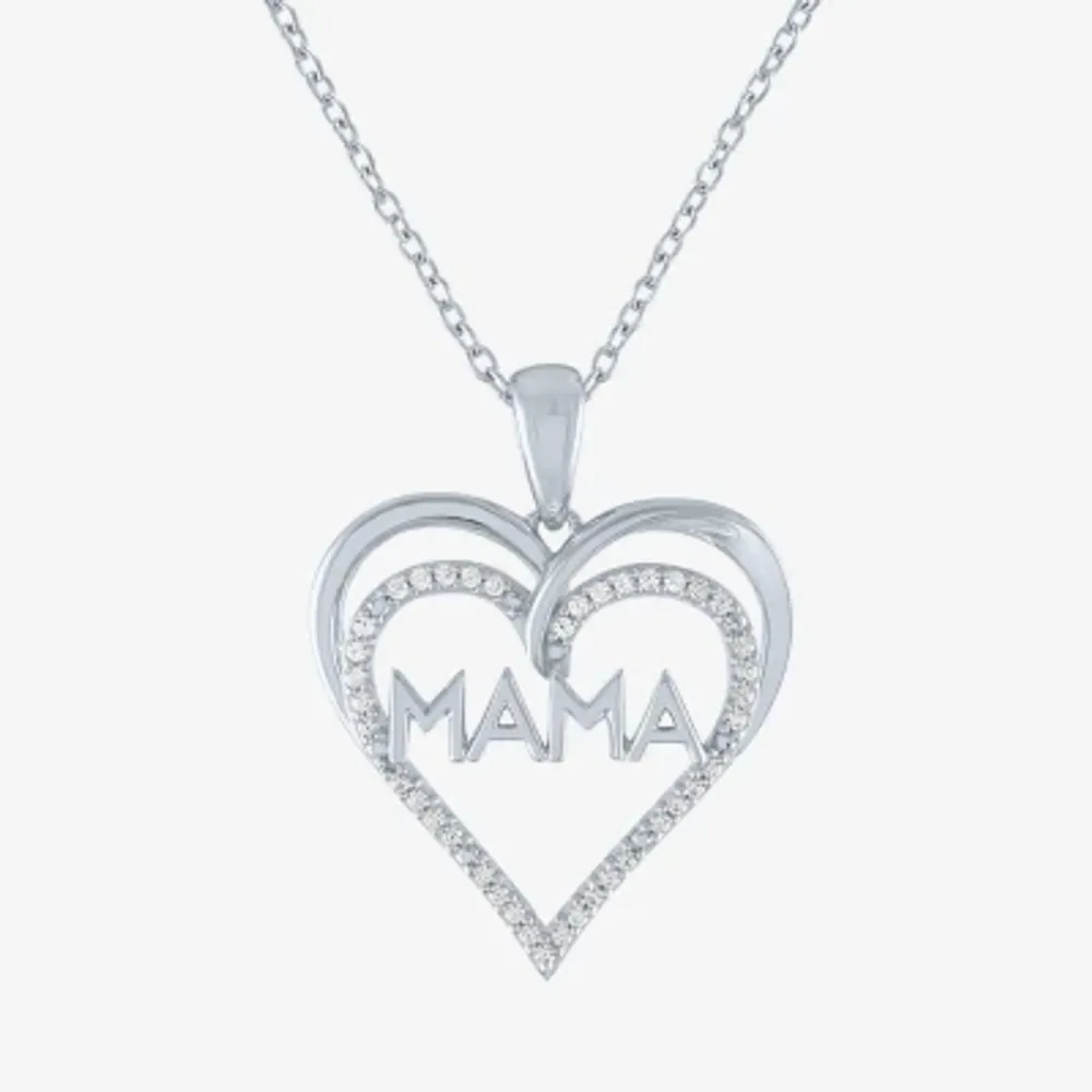 "Mama" Womens 1/10 CT. T.W. Natural White Diamond Sterling Silver Heart 18 Inch Pendant Necklace
