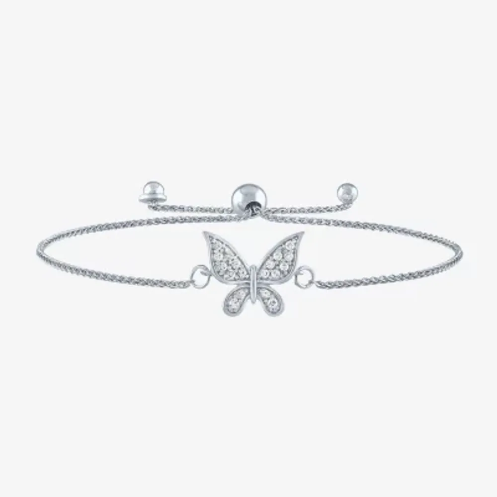 Womens 1/10 CT. T.W. Natural White Diamond Sterling Silver Butterfly Bolo Bracelet
