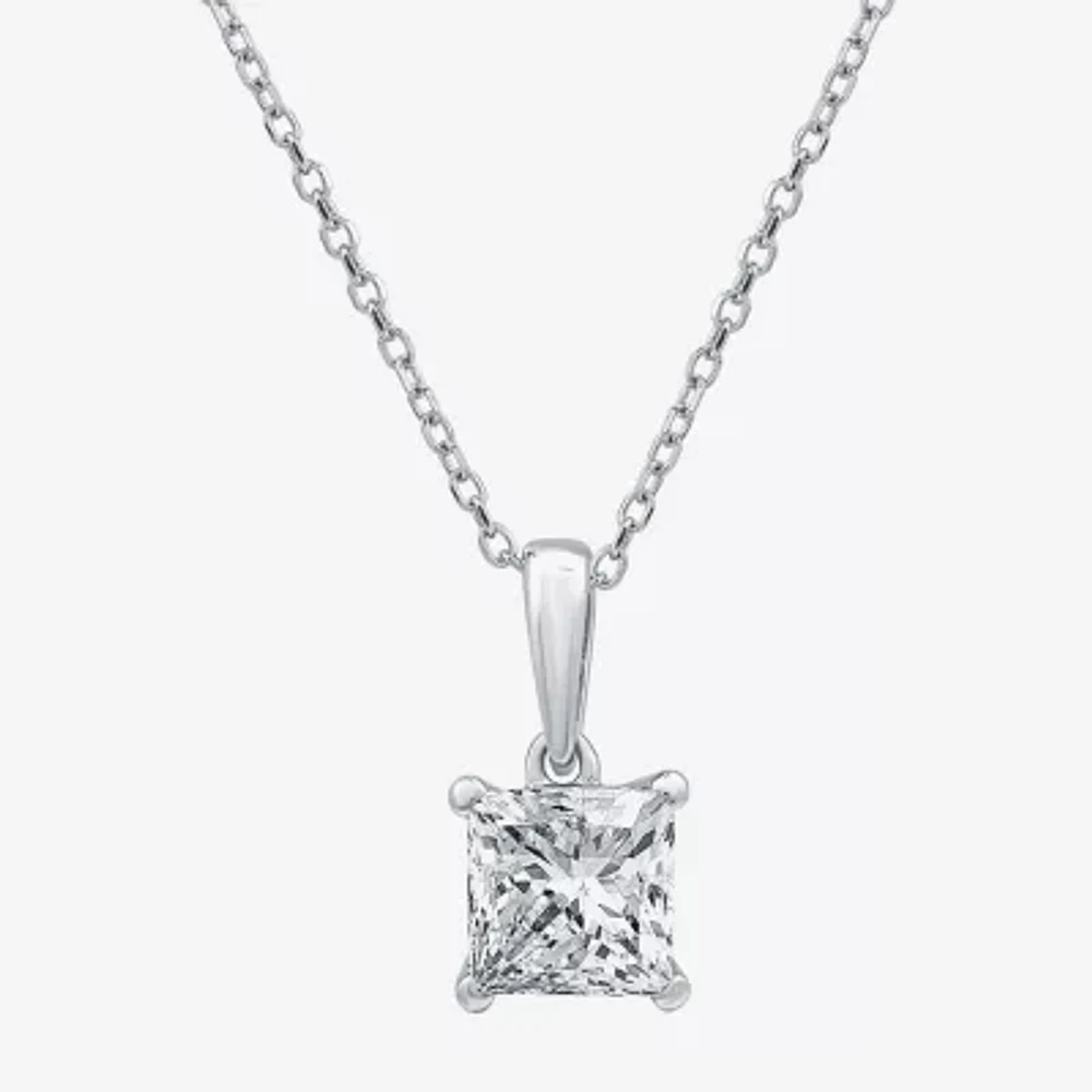 Womens 1 CT. Lab Grown White Diamond 10K White Gold 18 Inch Pendant Necklace
