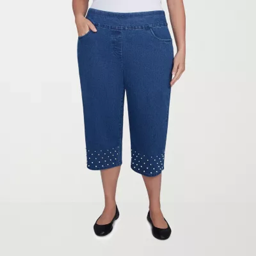 Alfred Dunner Flower Power Womens Stretch Fabric Straight Plus Capri Pant