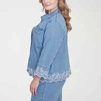 Alfred Dunner Flower Power Lightweight Denim Womens Plus Jacket