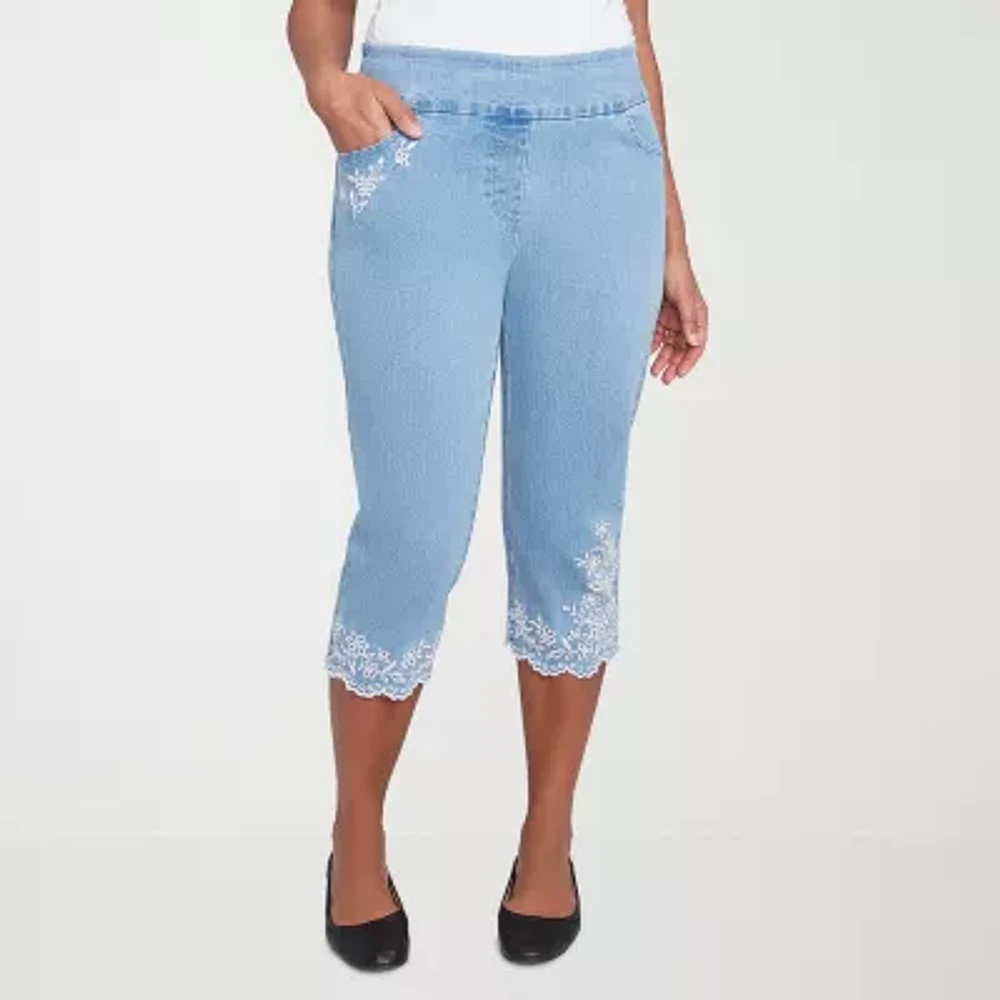 Alfred Dunner Flower Power Womens Stretch Fabric Straight Capri Pant