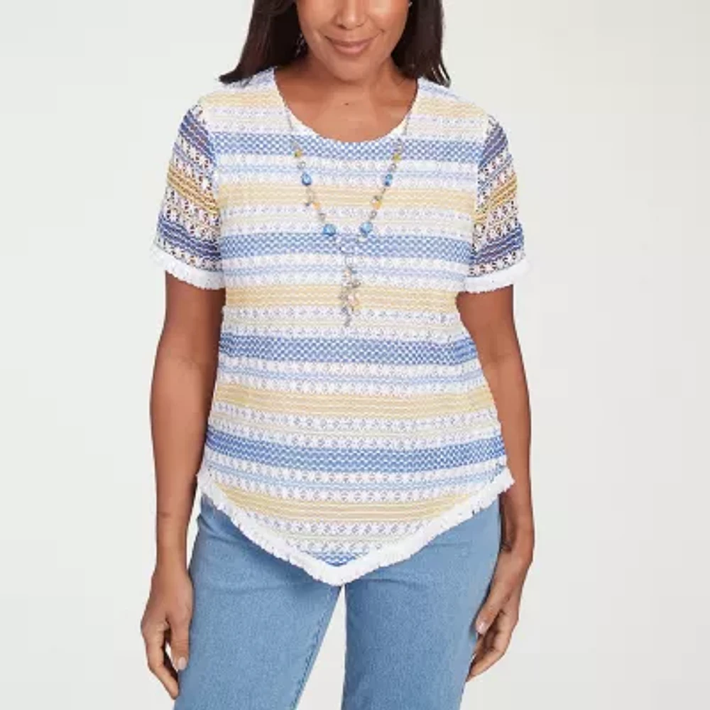 Alfred Dunner Flower Power Womens Crew Neck Short Sleeve T-Shirt