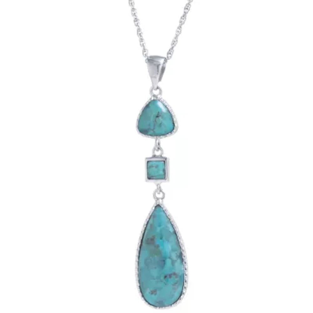 Womens Enhanced Blue Turquoise Sterling Silver 18 Inch Pendant Necklace