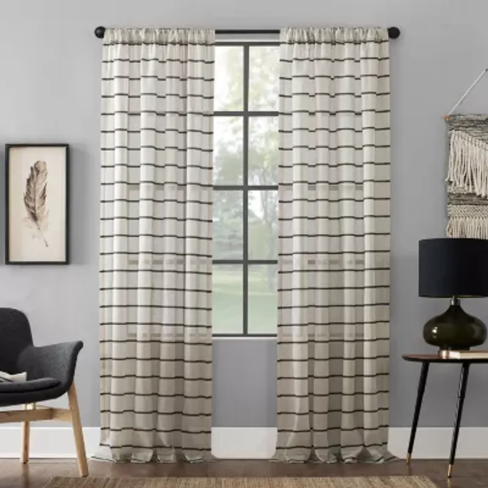 Clean Window Twill Stripe Anti-Dust Rod Pocket Sheer Single Curtain Panel