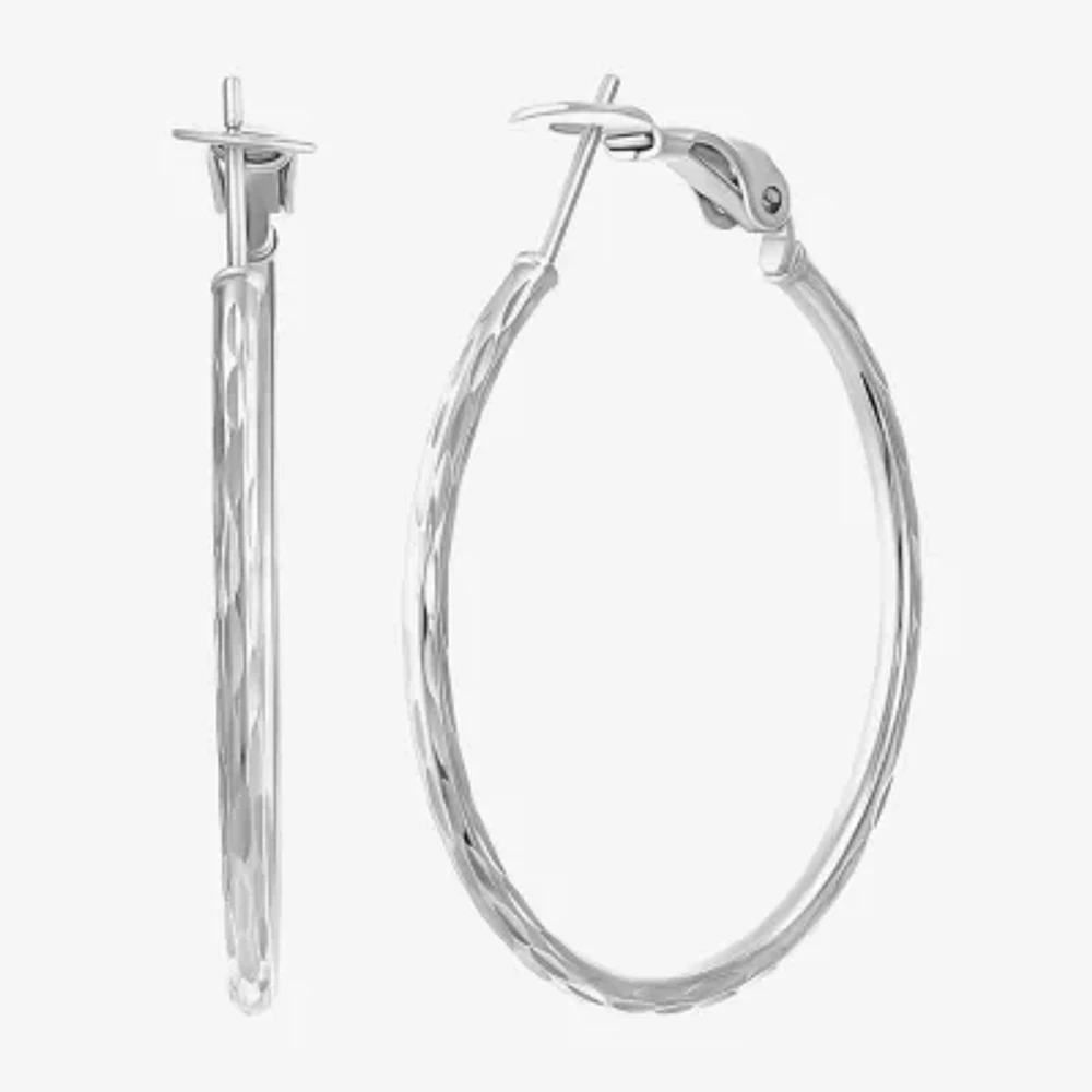 Womens Sterling Silver 36mm Round Hoop Earrings
