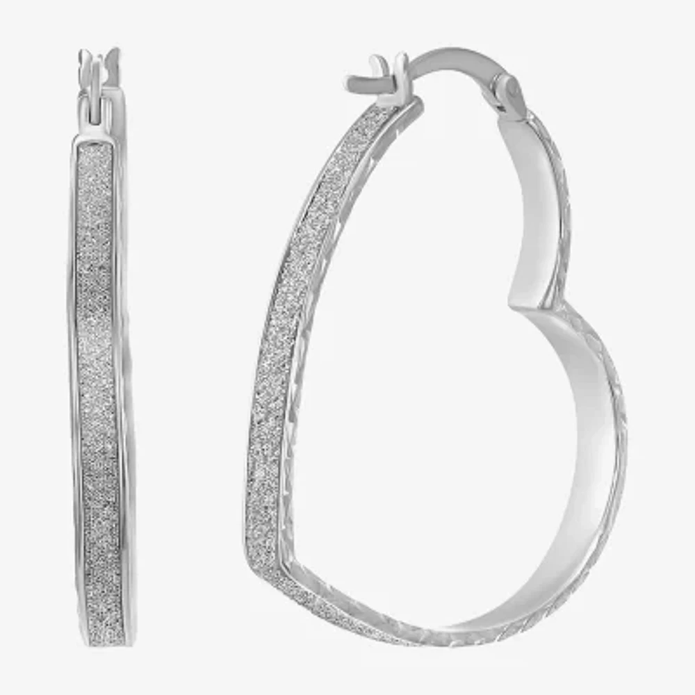 Womens Sterling Silver 35mm Heart Hoop Earrings