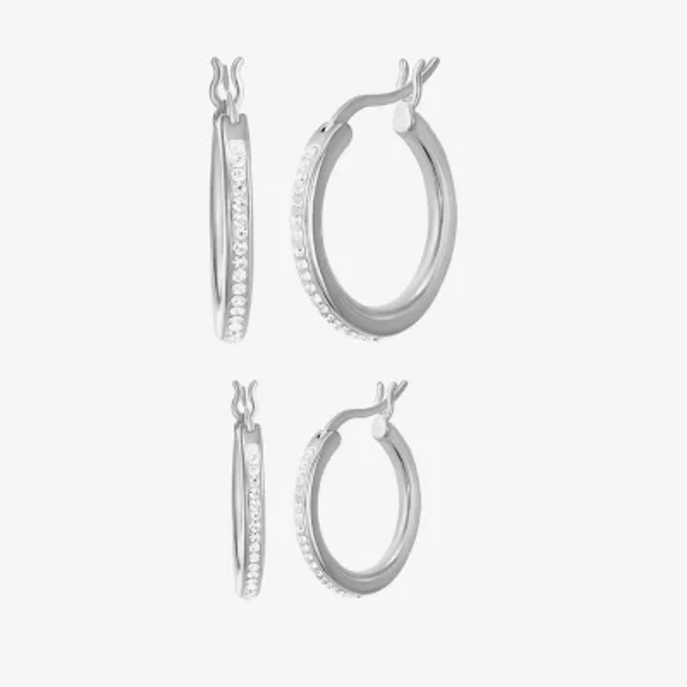 Womens White Crystal Sterling Silver Round Pair Earring Set