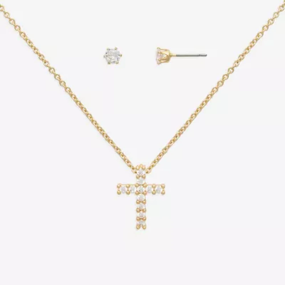 Mixit Womens Cubic Zirconia Cross Hypoallergenic 2-pc. Jewelry Set