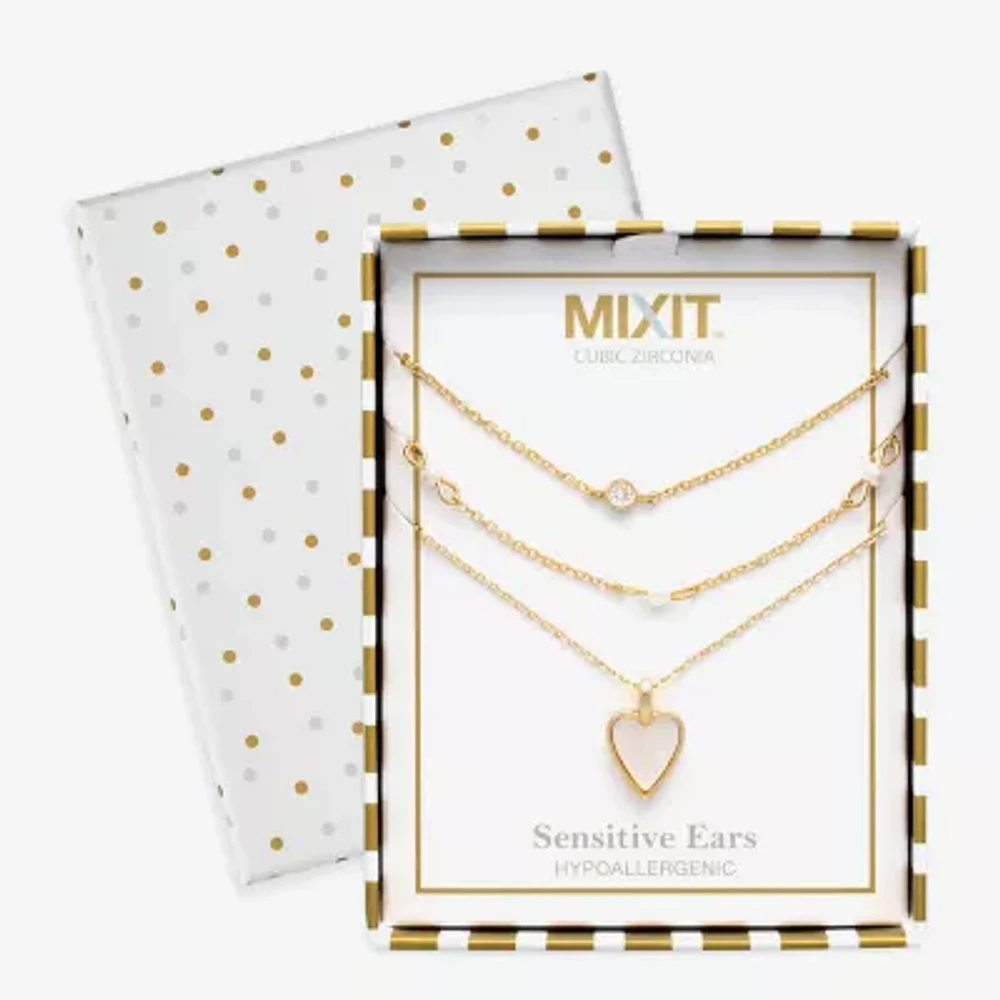 Mixit Womens Cubic Zirconia Heart Hypoallergenic 3-pc. Necklace Set