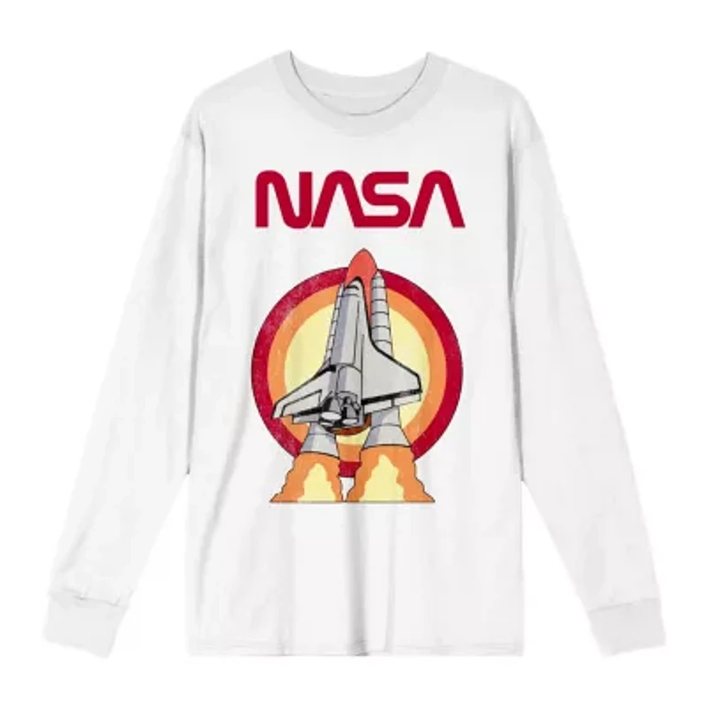 Womens Crew Neck Long Sleeve Loose Fit NASA Juniors Graphic T-Shirt