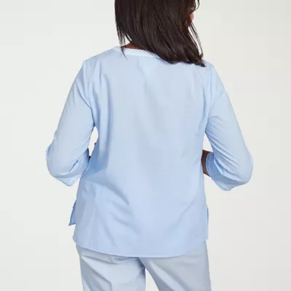 Alfred Dunner Womens Split Crew Neck 3/4 Sleeve Embroidered Blouse