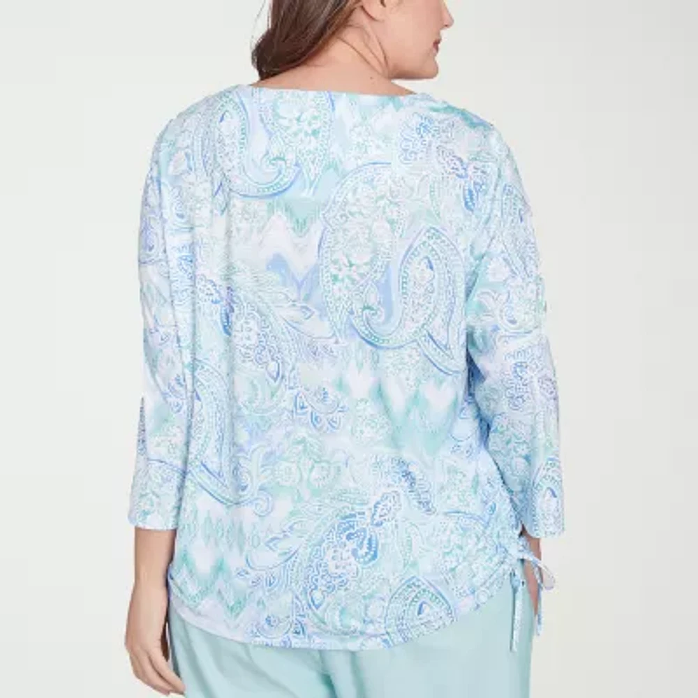 Alfred Dunner Womens Crew Neck 3/4 Sleeve Stretch Fabric Plus T-Shirt