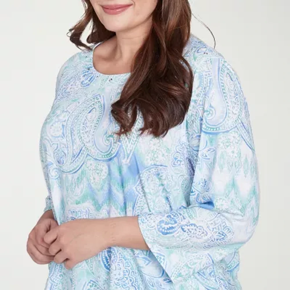 Alfred Dunner Womens Crew Neck 3/4 Sleeve Stretch Fabric Plus T-Shirt