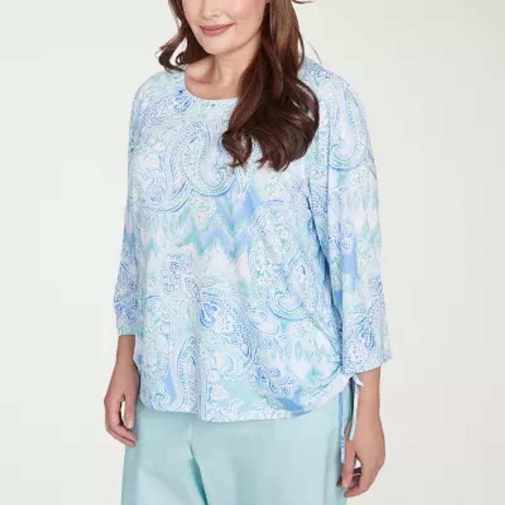 Alfred Dunner Womens Crew Neck 3/4 Sleeve Stretch Fabric Plus T-Shirt