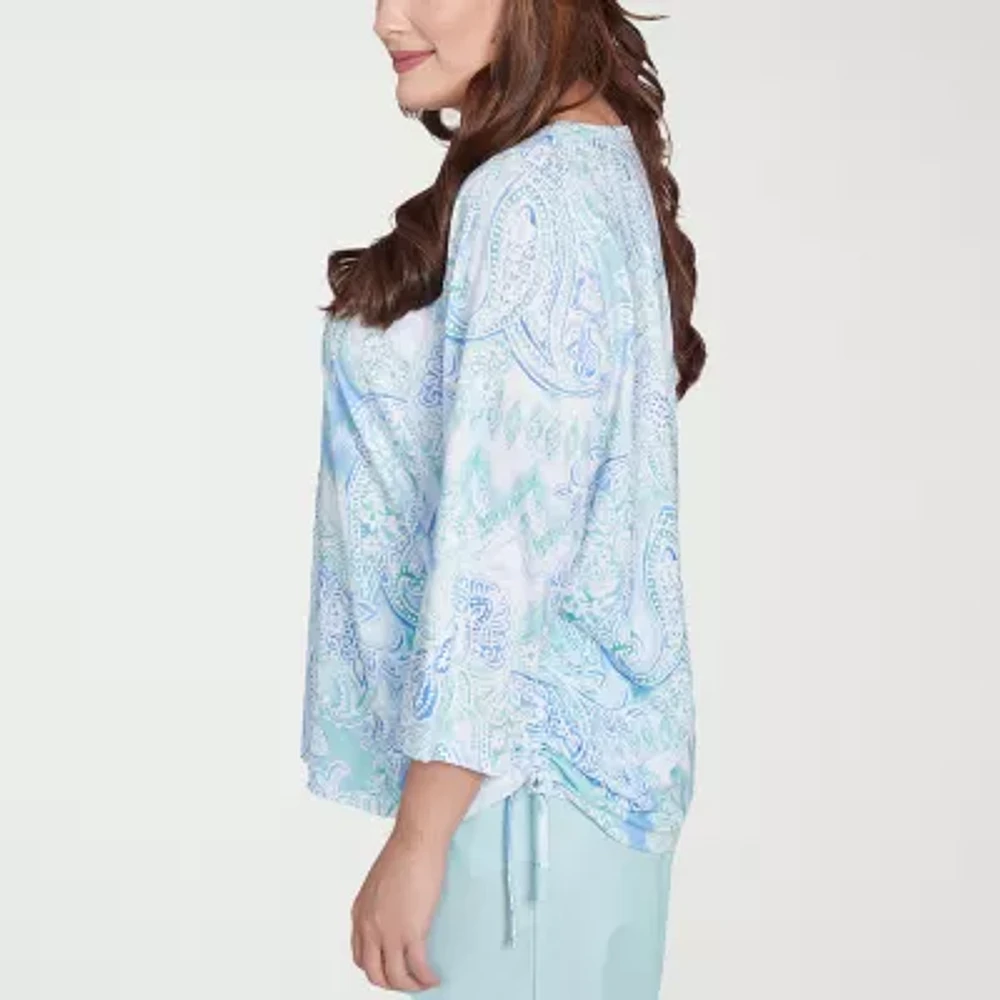 Alfred Dunner Womens Crew Neck 3/4 Sleeve Stretch Fabric Plus T-Shirt