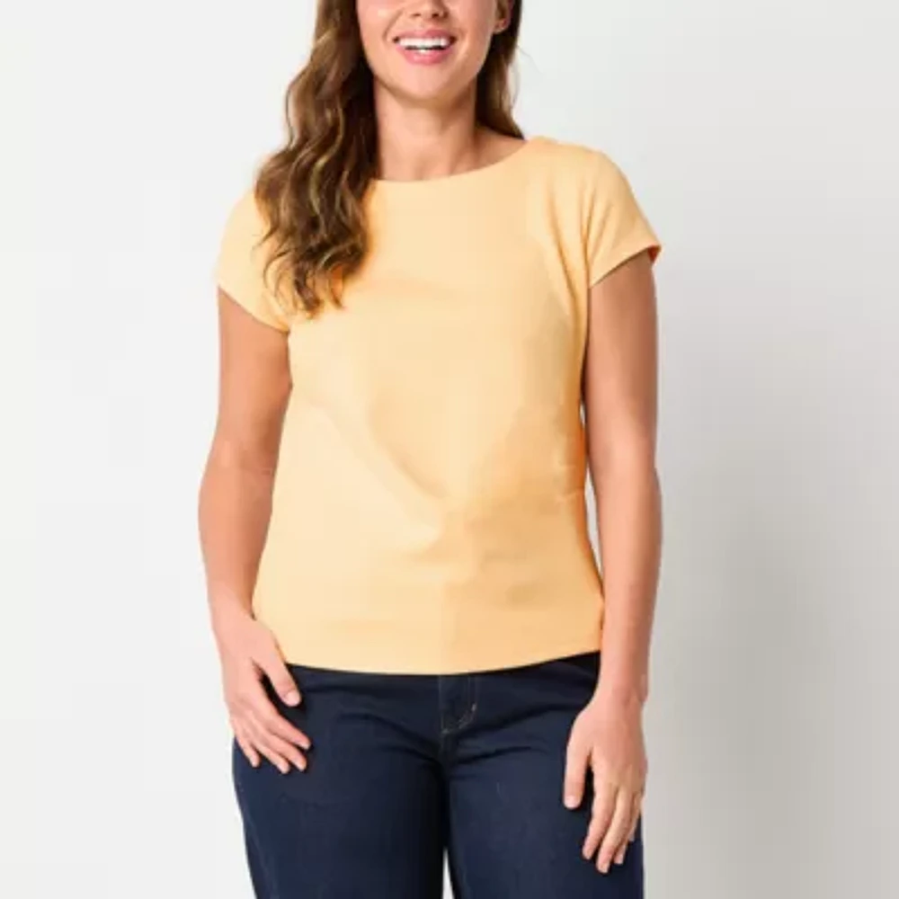 Liz Claiborne Womens Boat Neck Short Sleeve Tall Blouse